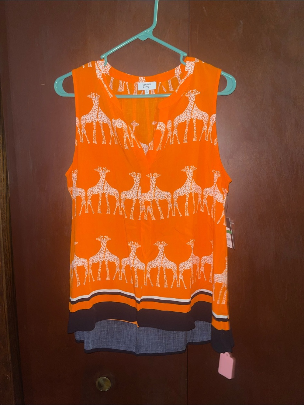 crown & ivy Orange Giraffe Print Sleeveless Tank